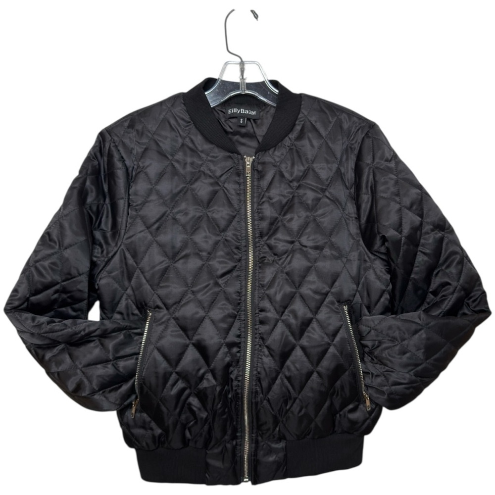 Eilly Bazar Women’s Black Quilted Bomber Jacket Small - Picture 3 of 7